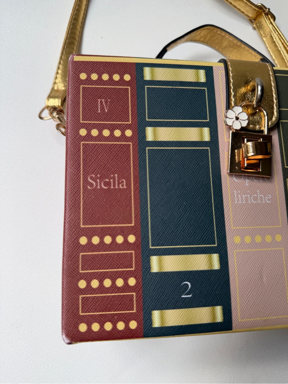 Book Box Crossbody Bag in Green, Burgundy, Blush & Gold - Picture 3 of 15